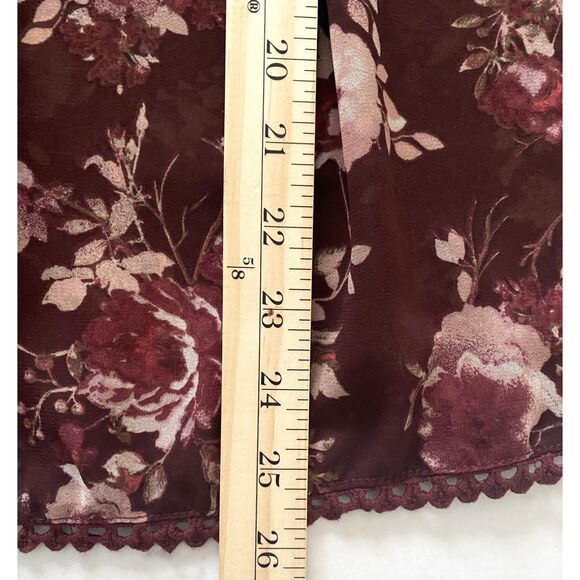 Taylor and Sage Printed Lace Illusion Dark Berry Bark Polyester Blouse Top Sz M - Picture 8 of 11